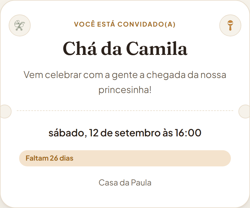 Convite digital com data, contagem regressiva e local do evento